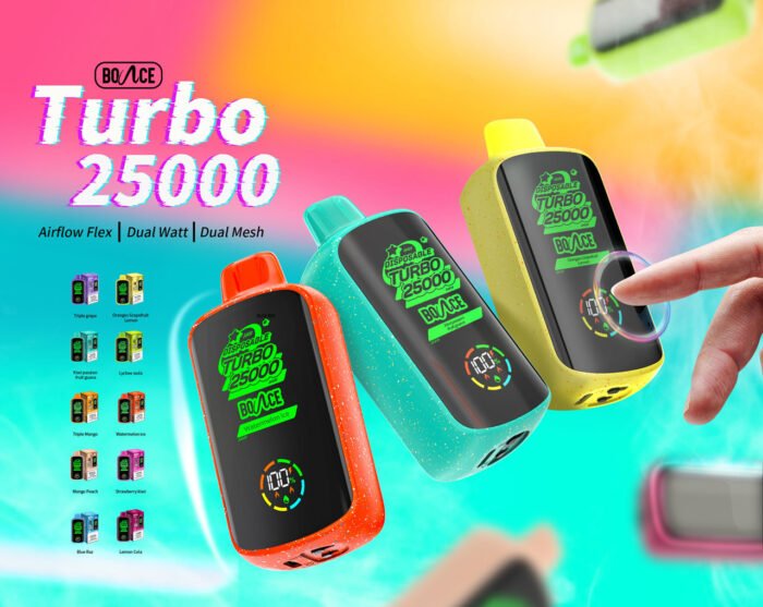 The Bounce Turbo 25000 Puffs Disposable Vape delivers up to 25,000 puffs, 20ml e-liquid capacity, 5% nicotine, adjustable airflow, and a rechargeable battery. Enjoy dense vapor and rich flavors with fast delivery in Dubai. Perfect for those seeking convenience and performance!